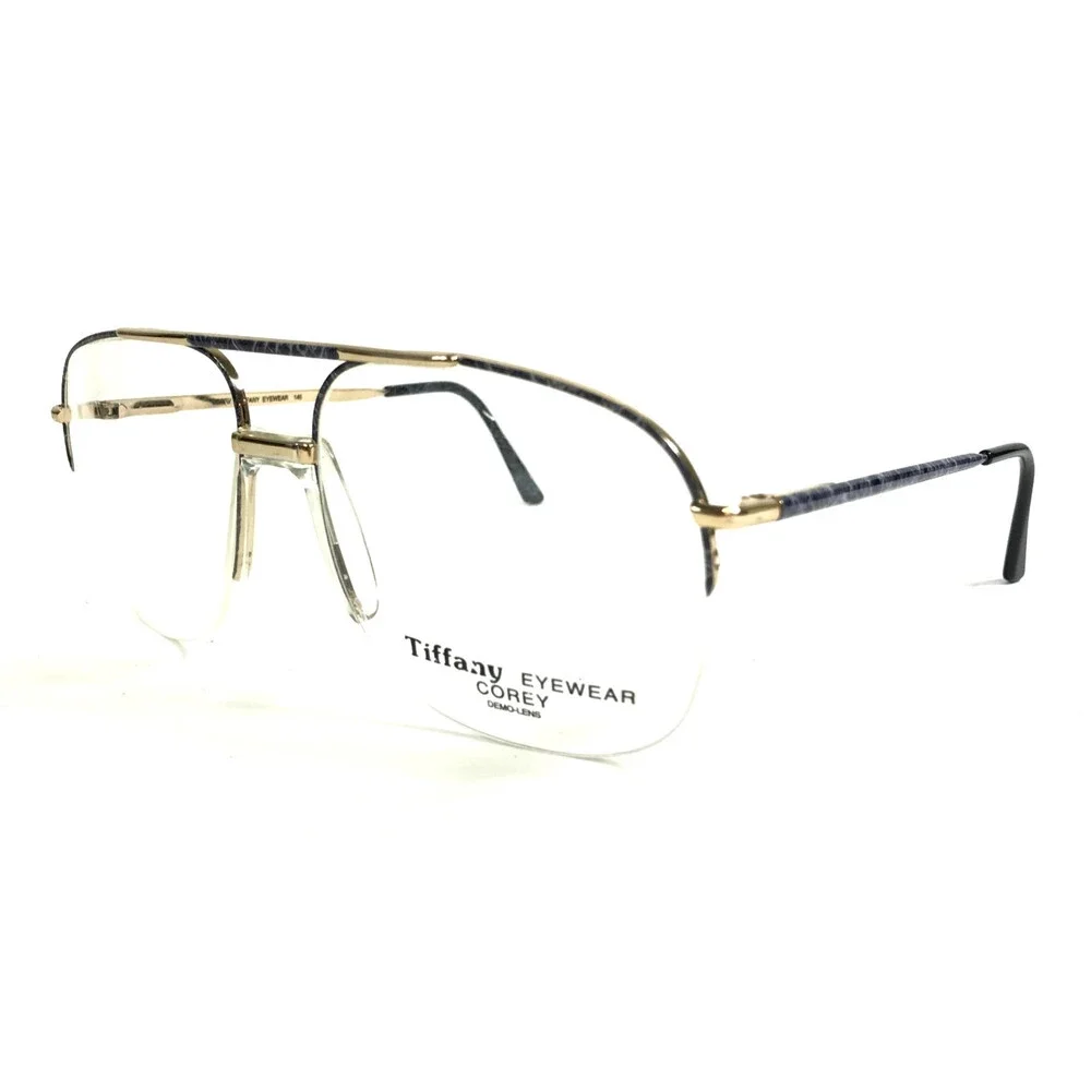 Vintage Tiffany Eyeglasses Frames COREY 096 Blue Marble Gold Aviators 50-20-145
